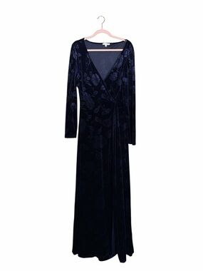 Baltic Born Velvet Floral Wrap Maxi Dress Navy Blue Plus Size 3X Gothic Romantic
